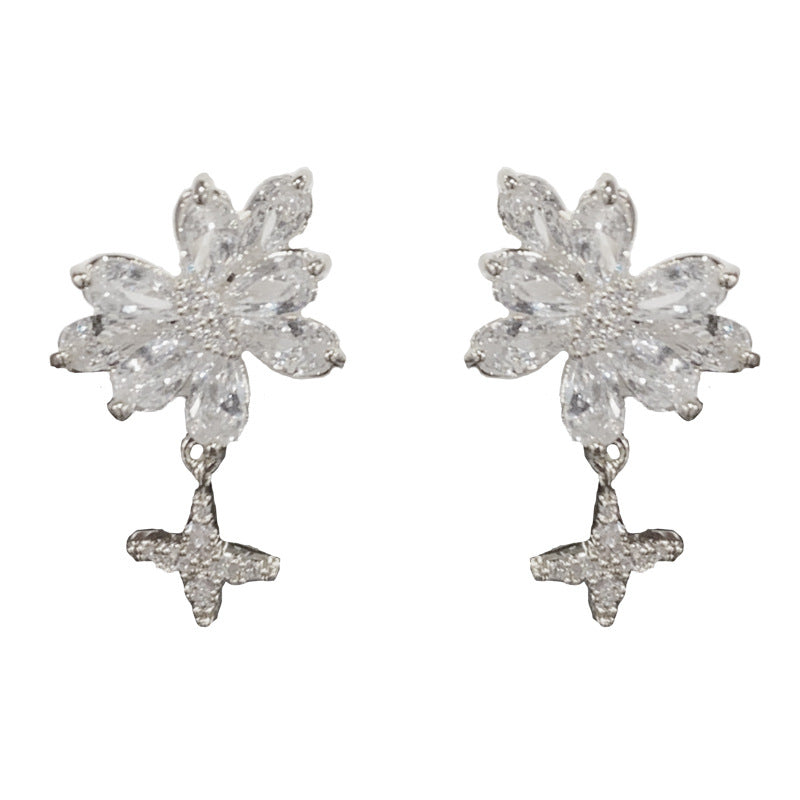 14K Gold Zircon Butterfly Star Drop Earrings- Chic Elegance Design