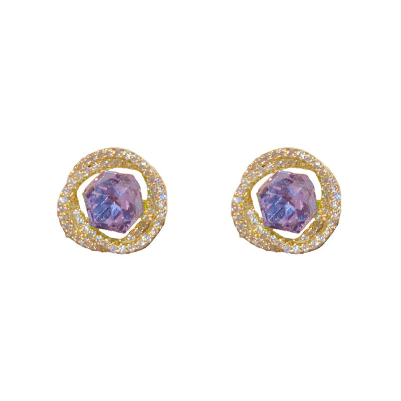 14K Gold Zircon Green & Purple Wrap Stud Earring- Chic Elegance Design