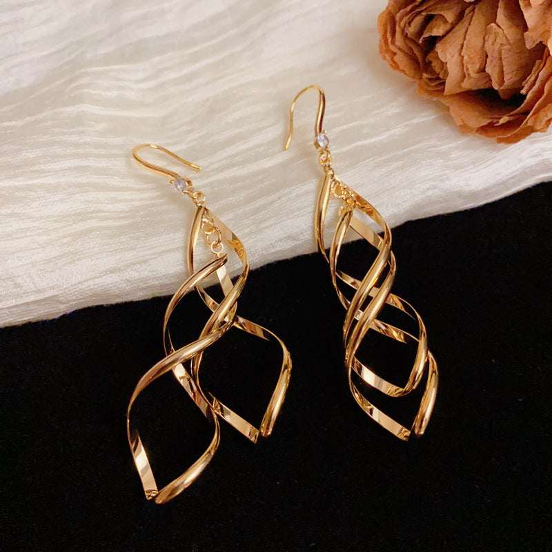 Luxury Metal Double Diamond Tassel Gold Earrings – Geometric Design