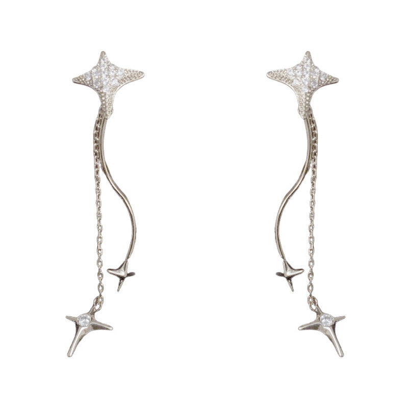 Luxury Full-Zircon Star Long Tassel Drop Earrings – S925 Silver Needle
