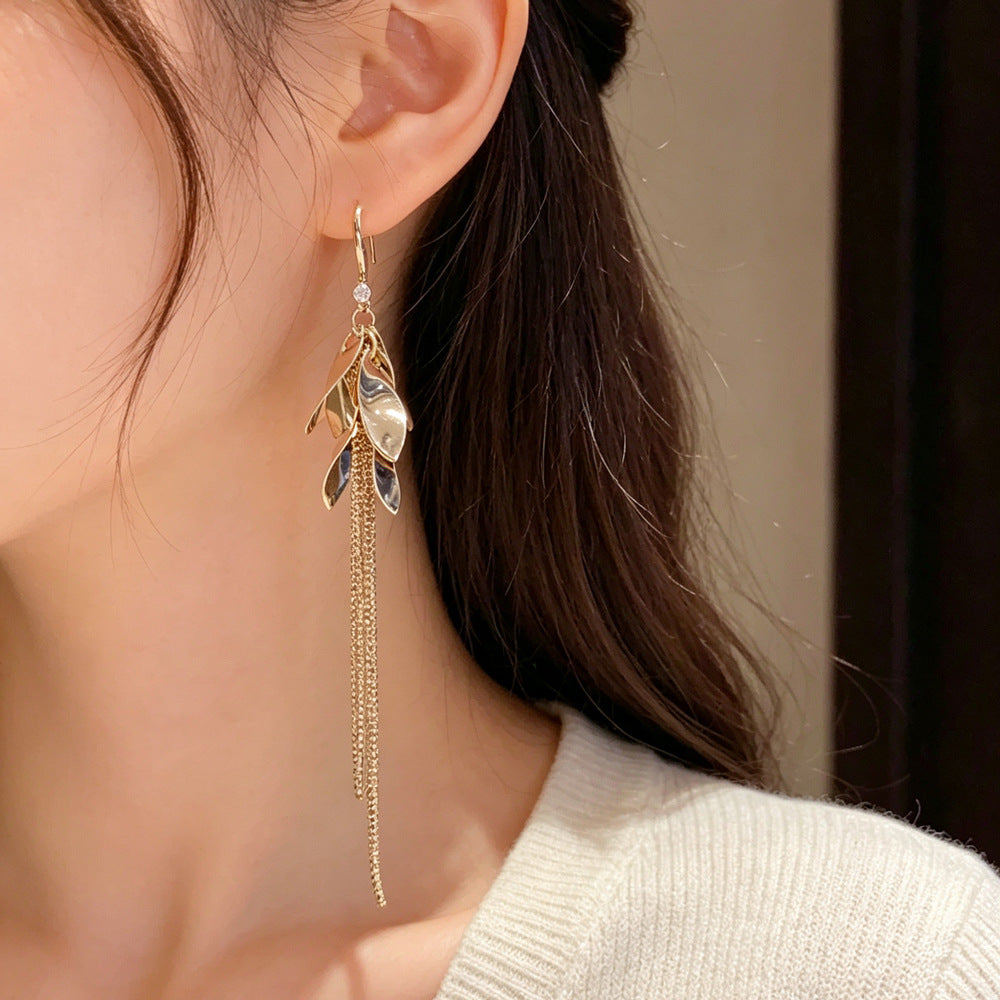 Eaioncol Leaf Tassel Drop Earrings Coffee Gold
