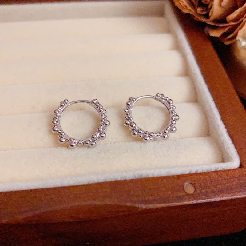 Minimalist Metal Bead Small Circle Earrings – Geometric Design