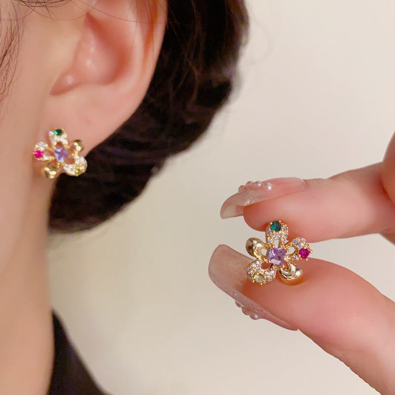 14K Gold Minimalist Colorful Hollow Flower Earrings – Floral Design