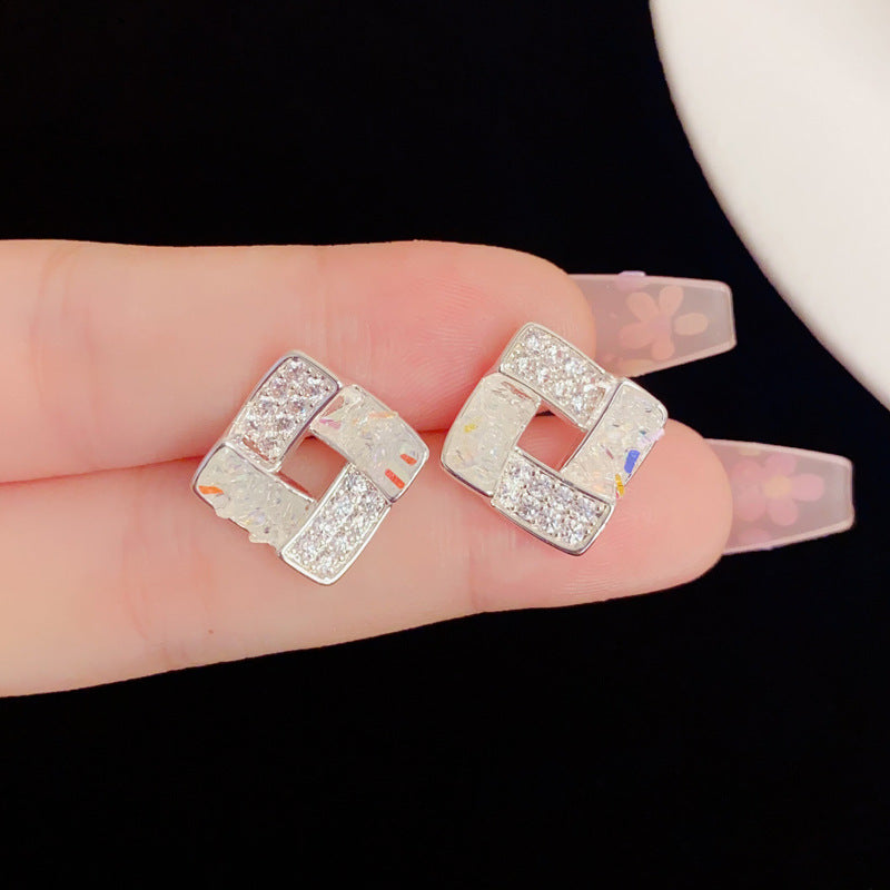 Eaioncol Geometric Crystal Stud Earrings Silver
