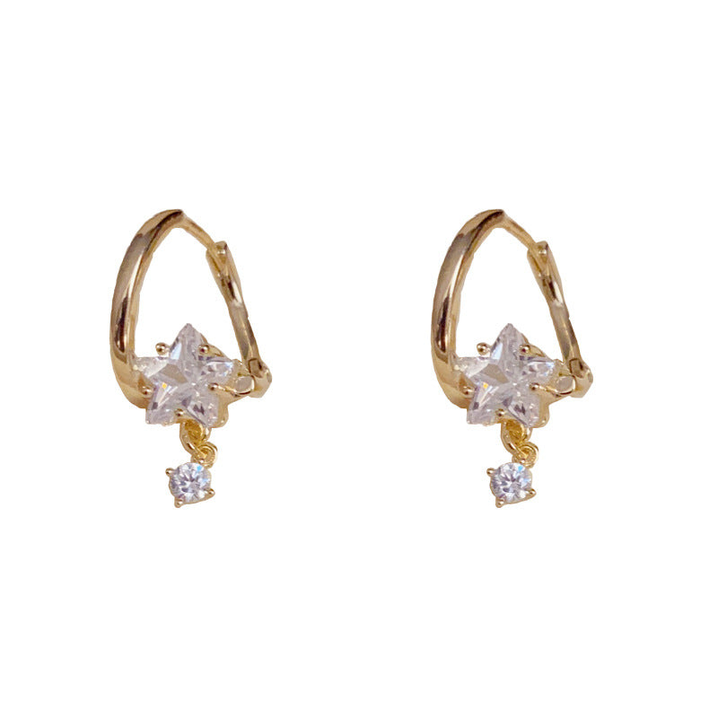 14K Gold-Plated Diamond-Studded Star Tassel Earring - Elegant Design