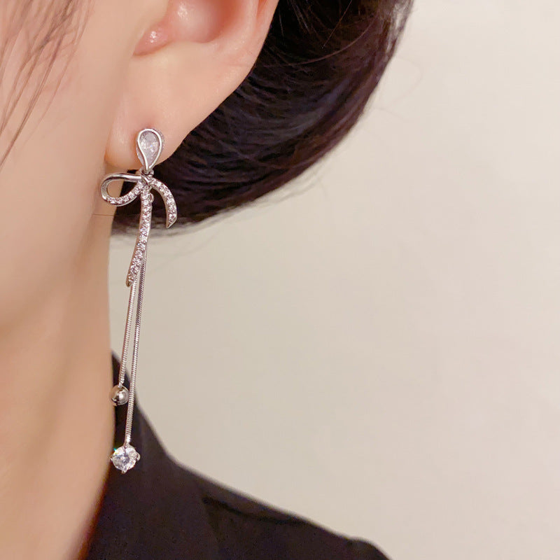 Luxury Zircon Bow Long Tassel Drop Earrings – Ultra-Sparkle Design