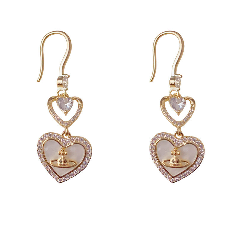 Luxury Zircon Heart Saturn Tassel Drop Earrings – French Cosmic Design