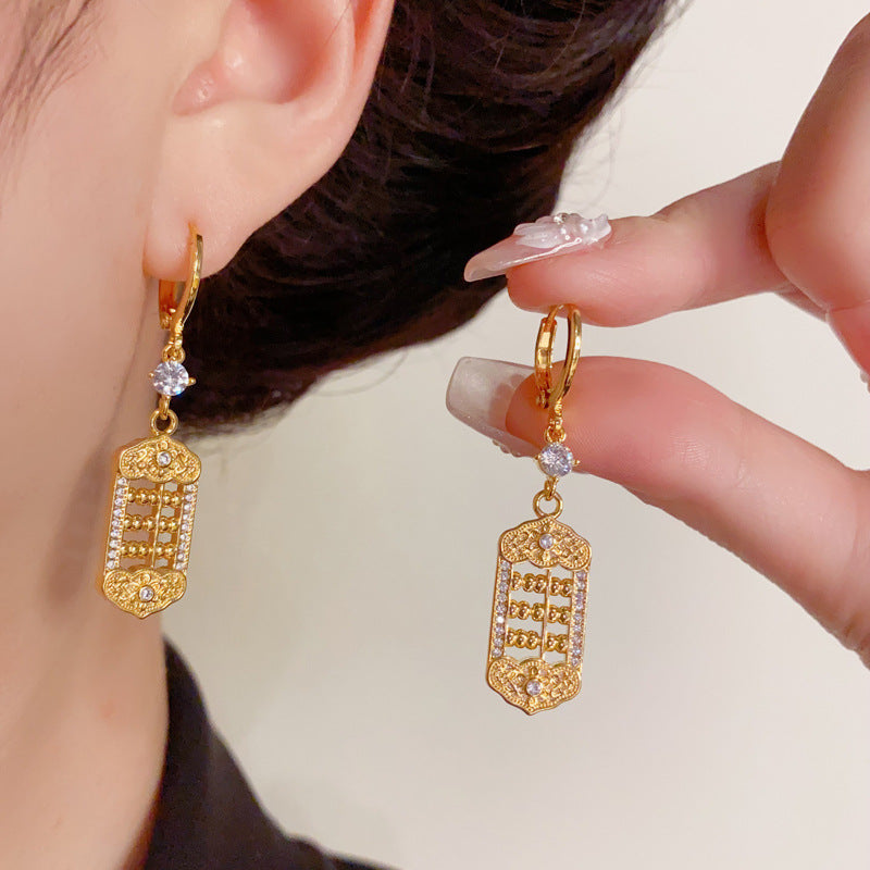 Elegant Zircon Abacus Ear Cuff Earrings – Geometric Design