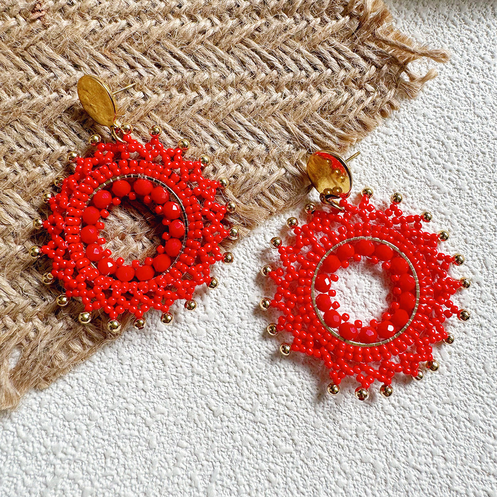 Bohemian Handmade Beaded Clay Stud Earrings – Vintage Geometric Design