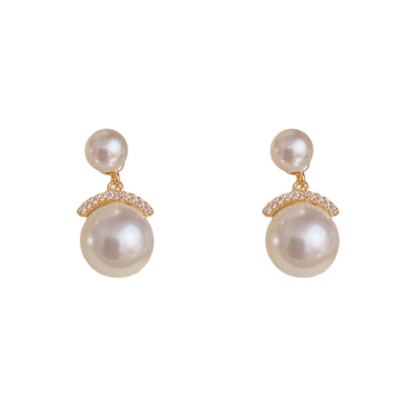 Luxury Zircon Bar & Pearl Stud Real Gold Earrings – Elegant Design