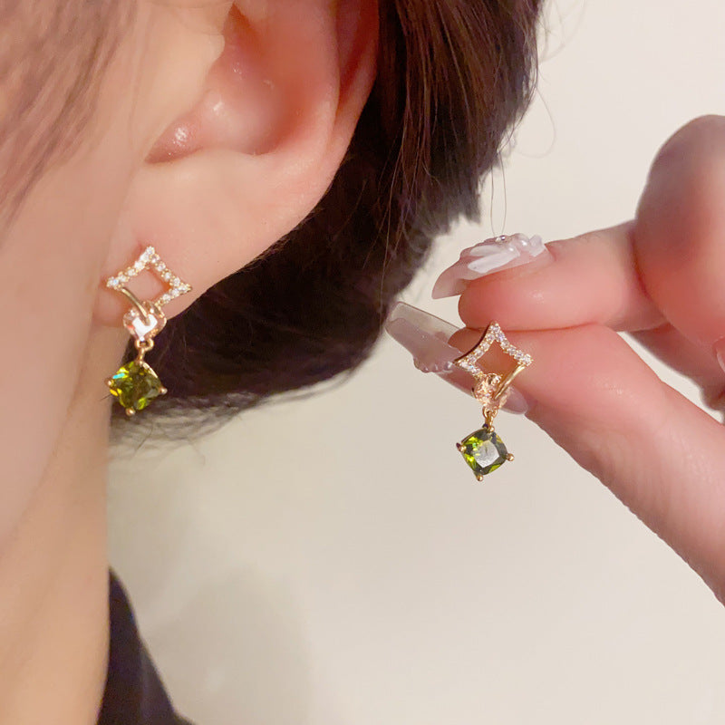 14K Gold-Plated Zircon Diamond-Shaped Tassel Earrings - Elegant & Chic