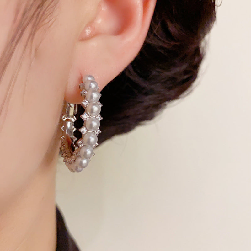 14K Gold-Plated Pearl Hoop Earrings – Chic & Minimalist Design