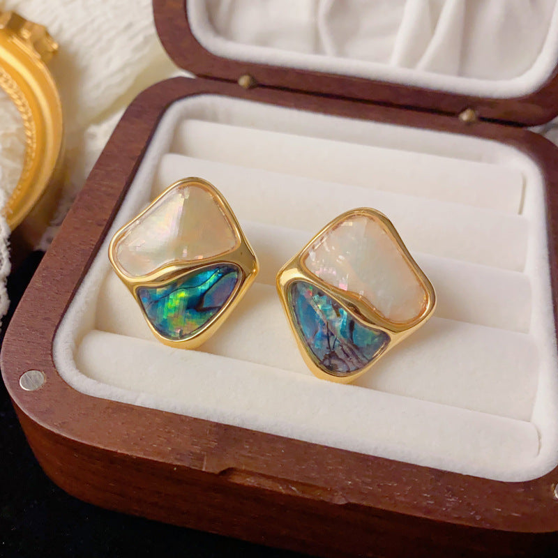 Luxury Color-Block Geometric Stud Earrings – Elegant Retro Design