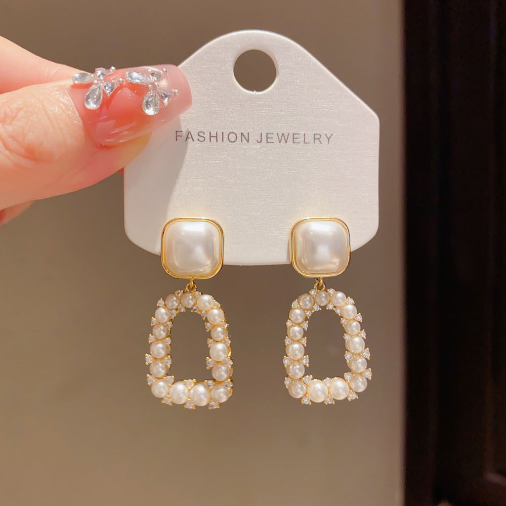 Eaioncol Square Geometric Pearl Drop Earrings 14K Gold Plated