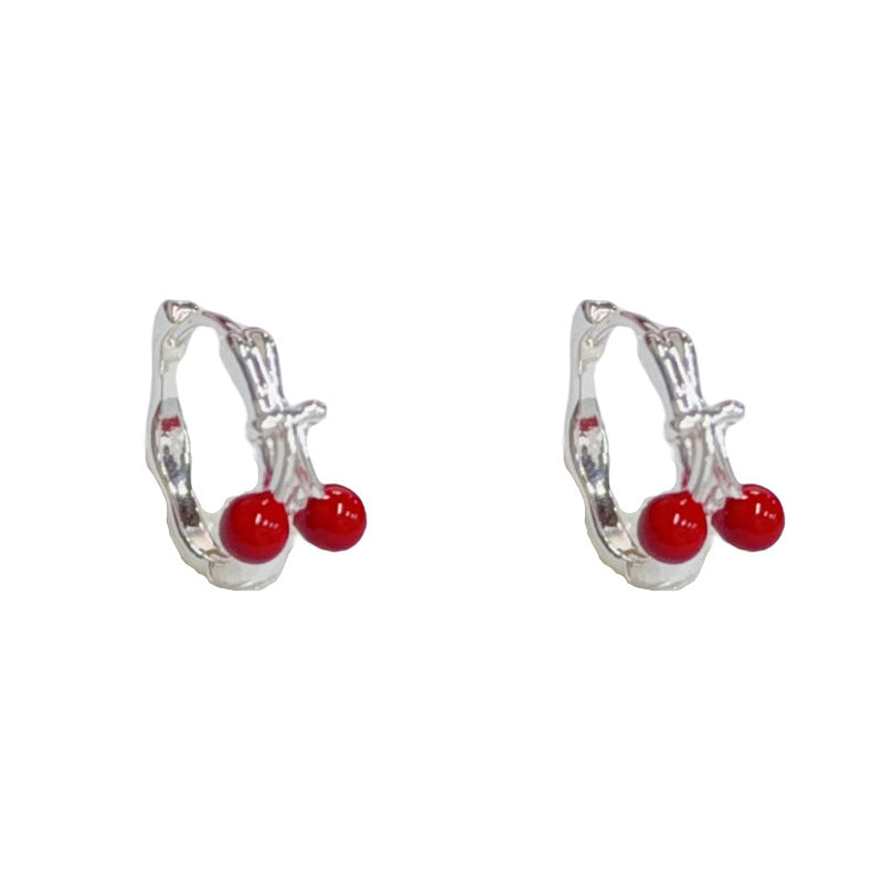 Elegant Thick Silver-Plated Cherry Ear Cuff – French Retro Design