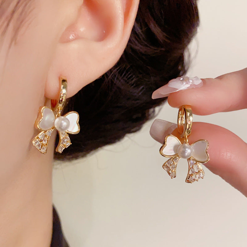 14K Gold-Plated Shell Zircon Bow Ear Cuffs – Elegant Chic Design