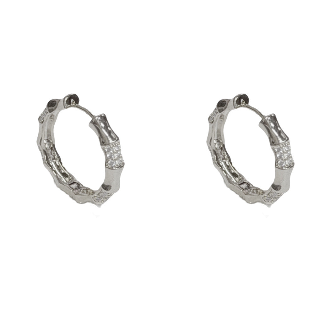 Eaioncol Vintage Bamboo CZ Hoop Earrings 14K Gold & Silver Plated