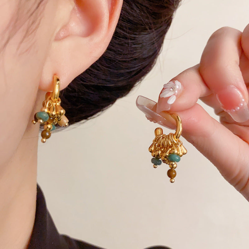 Luxury Meilard Tiger’s Eye Tassel Drop Earrings –French Retro Design
