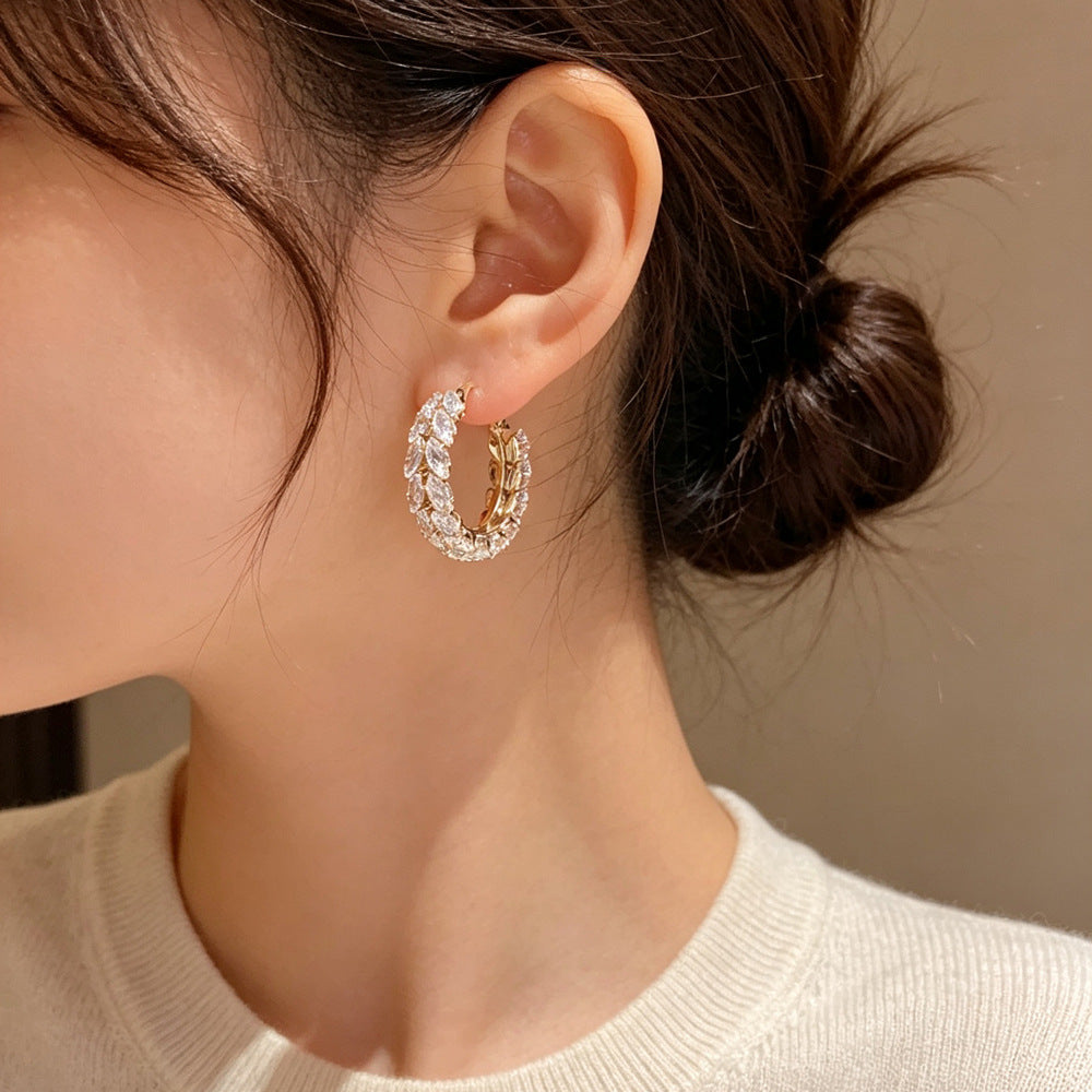 Eaioncol Coffee Gold Wheat CZ Hoop Earrings 14K Gold Plated