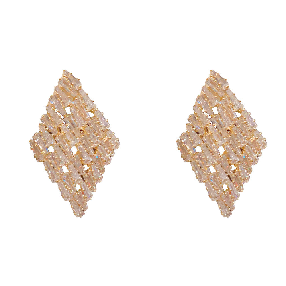 Eaioncol Full CZ Rhombus Stud Earrings Gold Silver