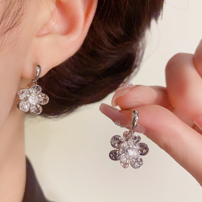 Luxury Double-Sided Metal Flower Drop Earrings – Elegant Design