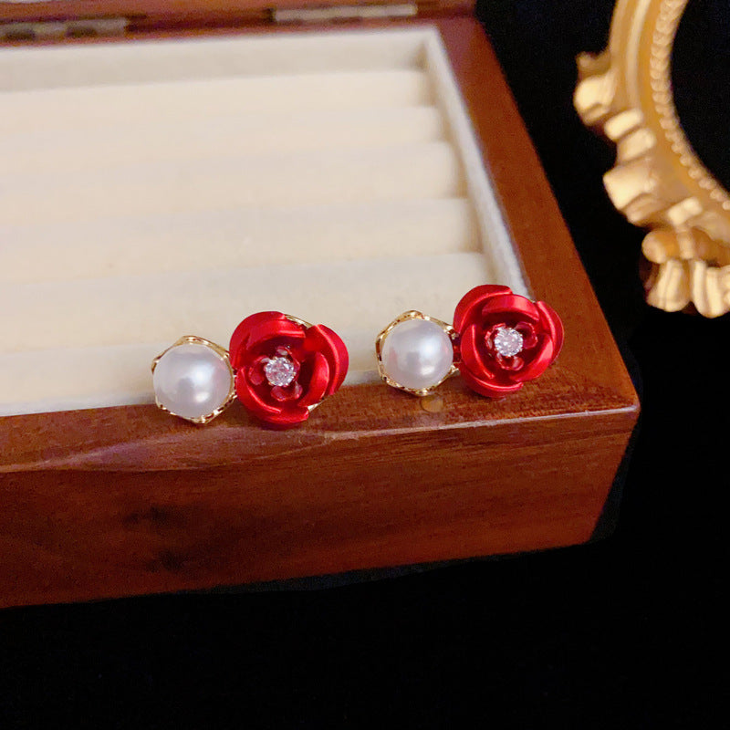 Elegant Pearl Rose Flower Ear Cuff Gold Earrings – Floral Design