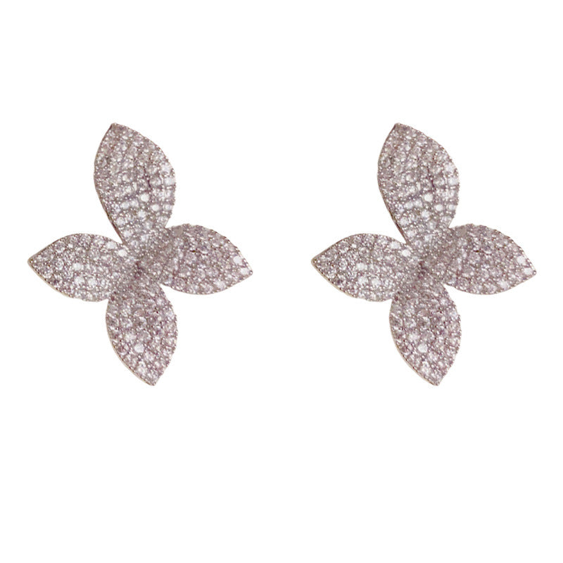 Luxury Zircon Flower Petal Stud Earrings – Elegant Flower Earrings
