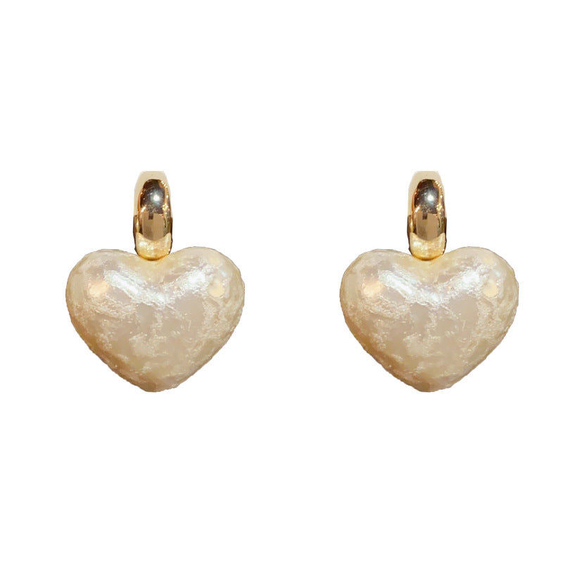14K Gold-Plated Heart Cotton Pearl Earrings - Simple Elegance Design