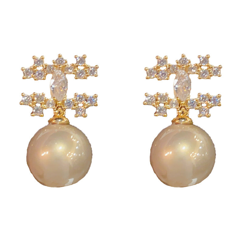 14K Gold-Plated Micro-Pavé Pearl Drop Earrings – Coco-Inspired Design