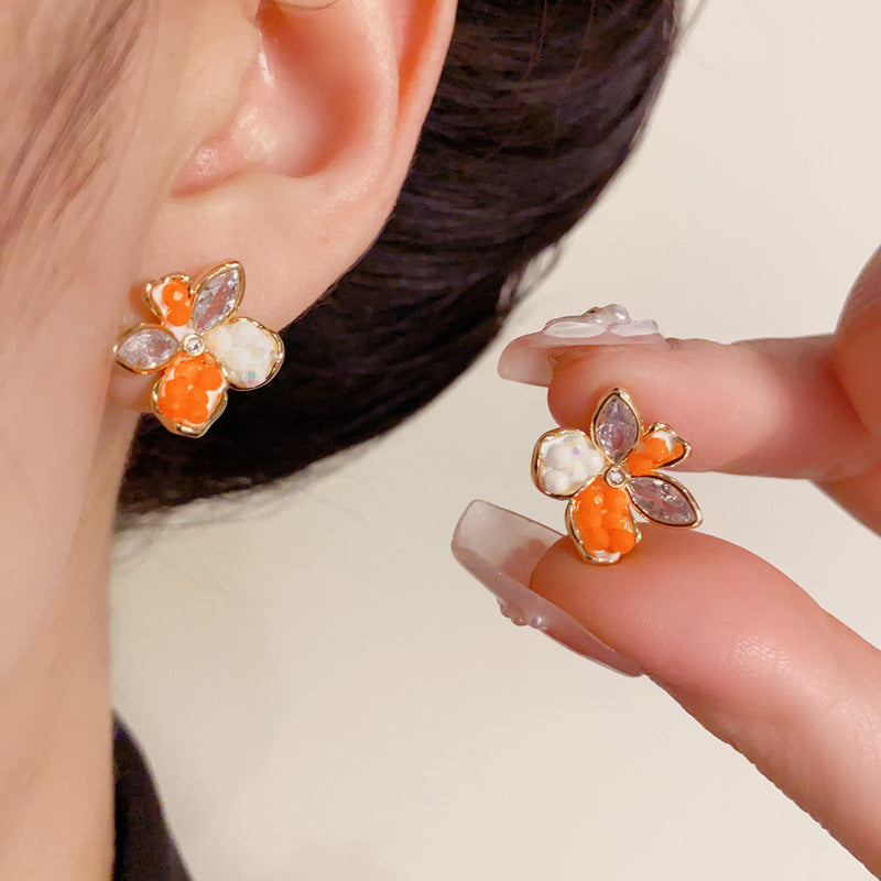 14K Gold-Plated Colorful Crystal Flower Stud Earrings – Fresh Design