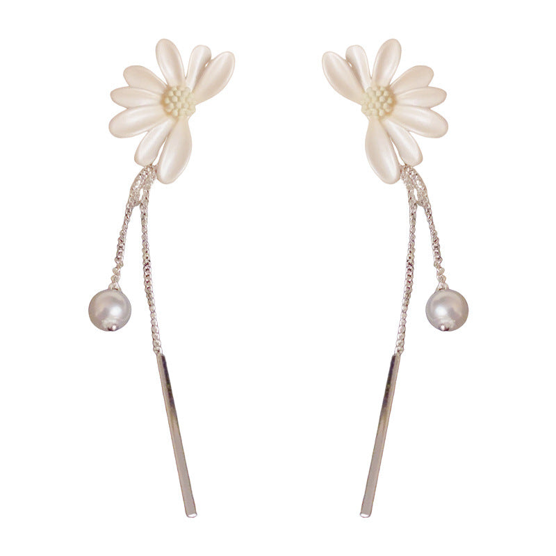 Luxury Daisy Petal Long Tassel Drop Flora Earrings– S925 Silver Needle