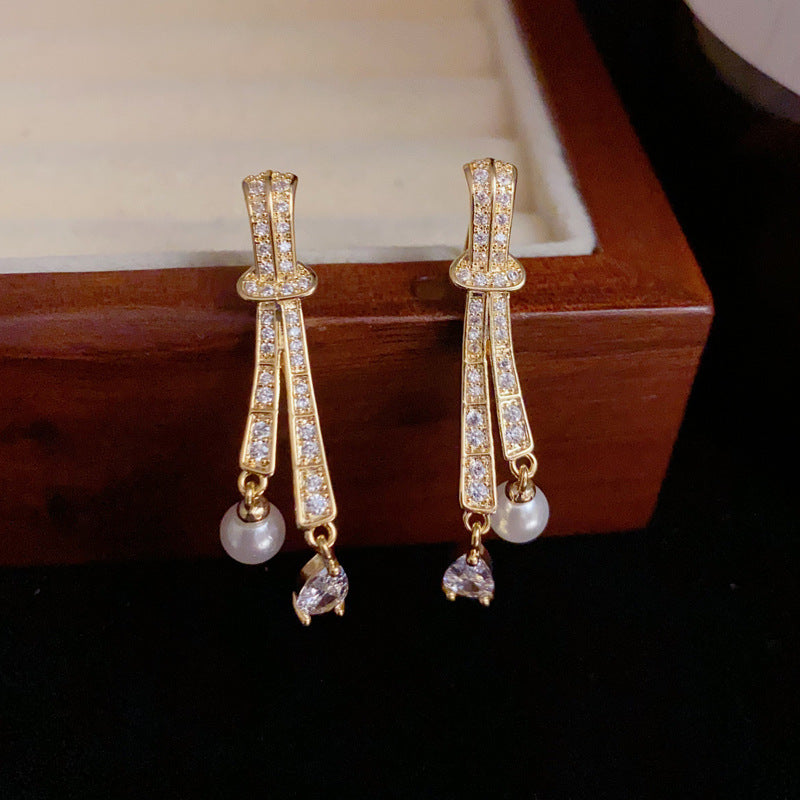 14K Gold Full Zircon Knot Teardrop Drop Earrings - Chic Elegant Design