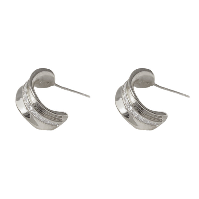 Elegant Zircon Irregular Metal Hoop Earrings – French Retro Design