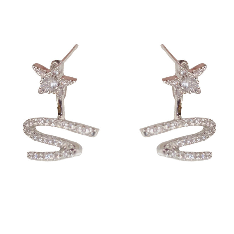 Gold 2‑Way Star Ribbon Earrings – Zircon Drop & Stud for Women