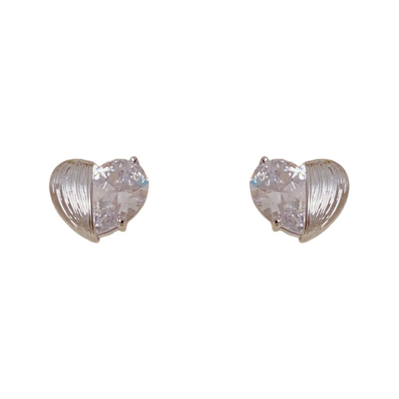 Luxury Zircon Metal Spliced Heart Stud Earrings – Elegant Design