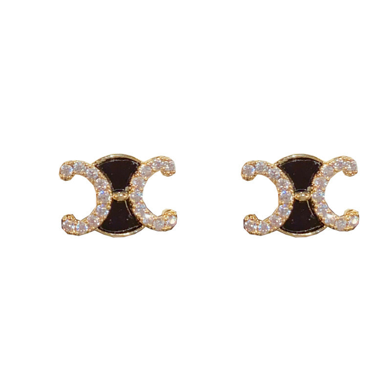 14K Gold-Plated Double-C Zircon Stud Earrings - Elegant Minimalist