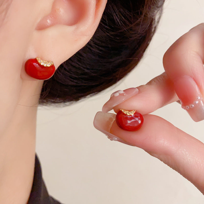 Luxury Red Enamel Yuanbao Ingot Stud Earrings – Good Fortune Design