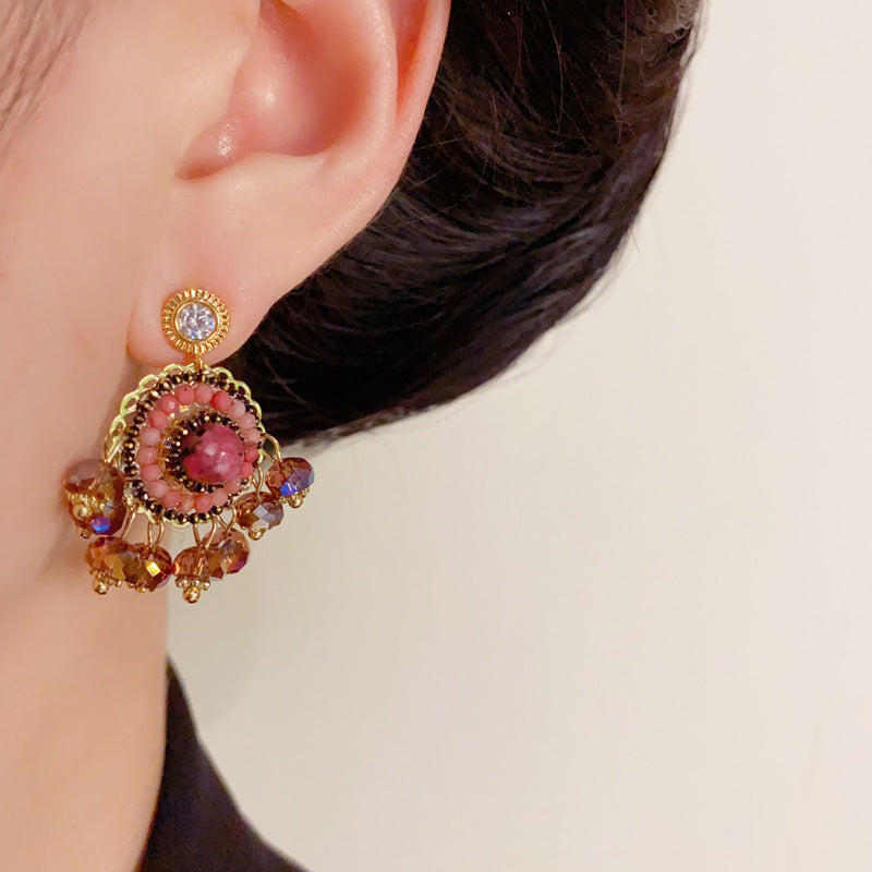 Elegant Round Seed Bead Tassel Drop Earrings – Geometric Design