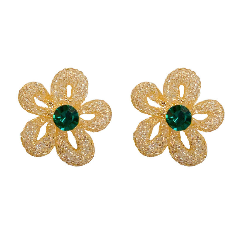 14K Gold-Plated Hollow Floral Stud Earrings – Elegant Minimalist