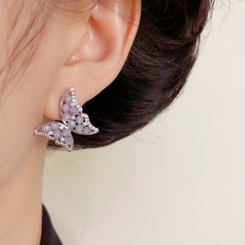 Luxury Full-Zircon Crystal Butterfly Stud Earrings – Elegant Design