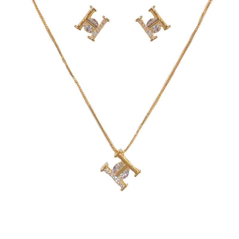 14K Gold-Plated Zircon H Letter Set Earrings-Elegant Minimalist Design