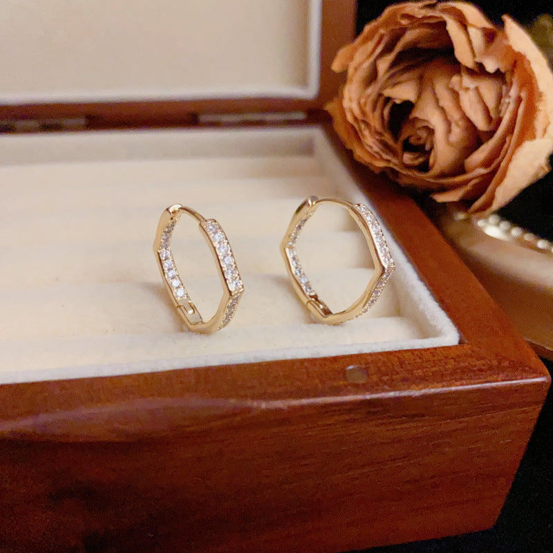 Elegant Full-Zircon Geometric Round Earrings – Silver Needle Design