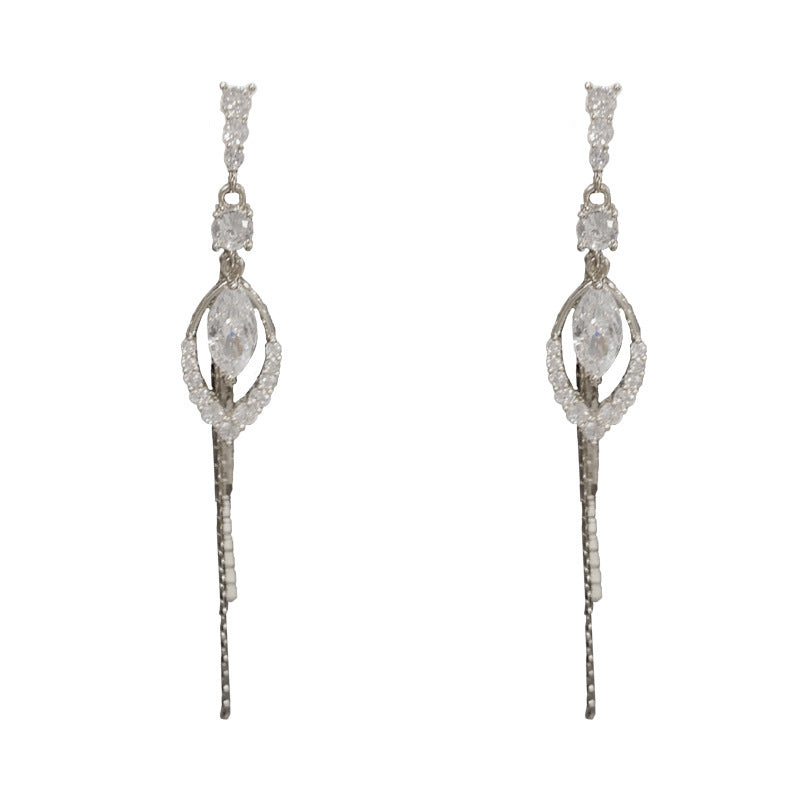 14K Gold-Plated Zircon Waterdrop Long Tassel Earrings - Elegant & Chic