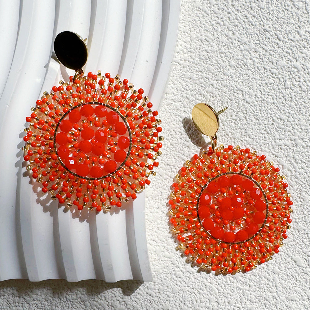 Handmade Bohemian Beaded Clay Round Earrings – Summer Style
