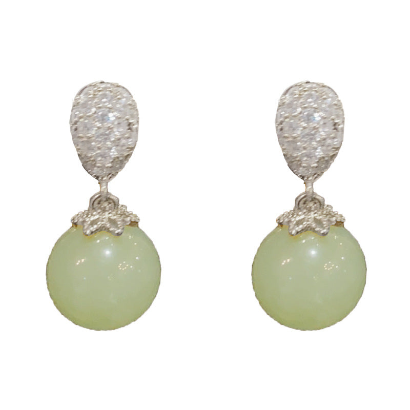 14K Gold-Plated Waterdrop Green Bead Earrings – Elegant Design