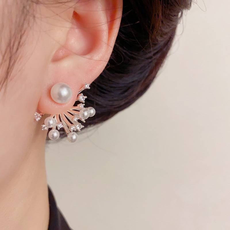 Elegant Pearl Fireworks Rear-Hang Drop Earrings – Retro Sparkle Design
