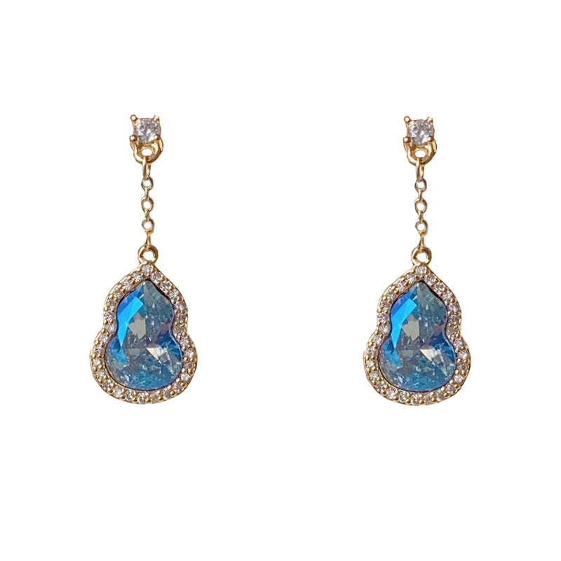 Elegant Zircon Gourd Tassel Drop Earrings – Floral Design