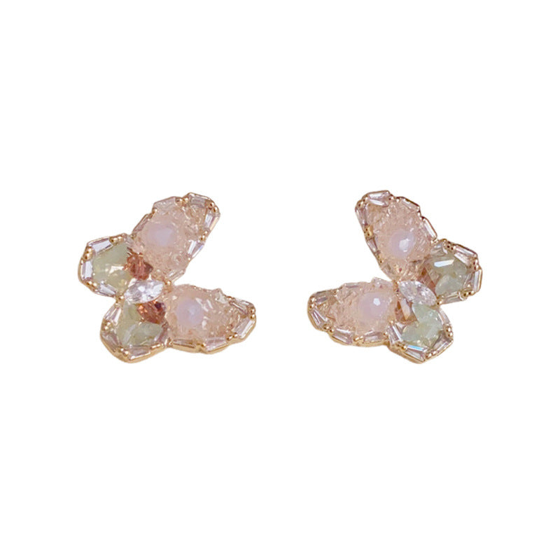 14K Gold Handcrafted Crystal Butterfly Stud Earrings – Elegant Design