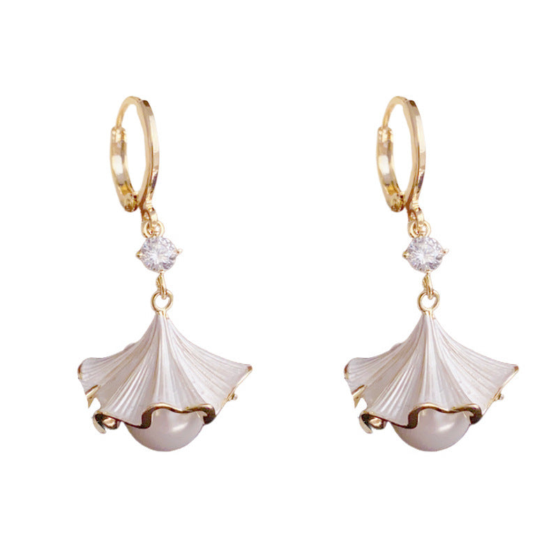 Luxury Light-Coated Petal & Pearl Drop Gold Earrings – Floral Design