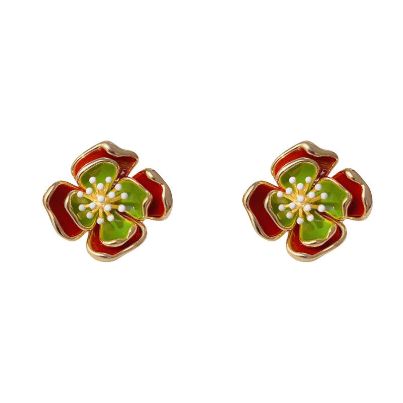 Elegant Double-Layer Enamel Petal Stud Earrings – Floral Design
